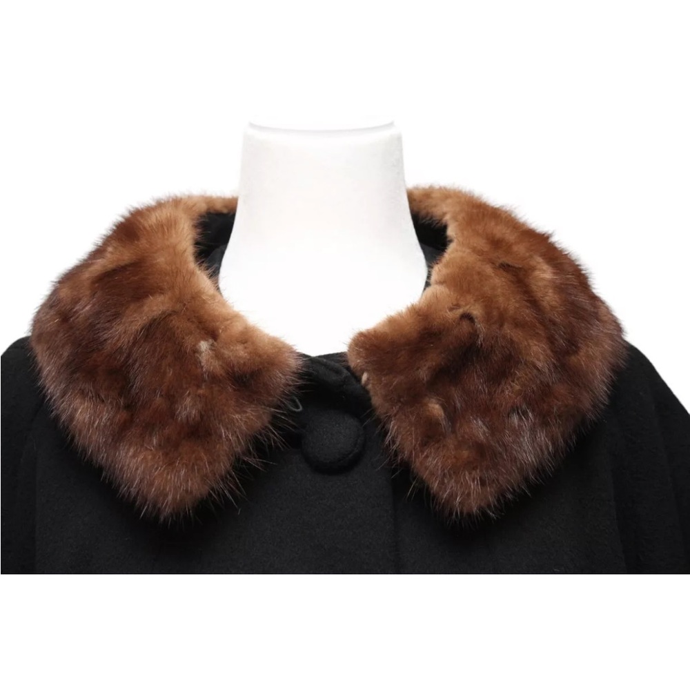 Vintage Black Cashmere Coat with Fur Collar - Picture 10 of 13